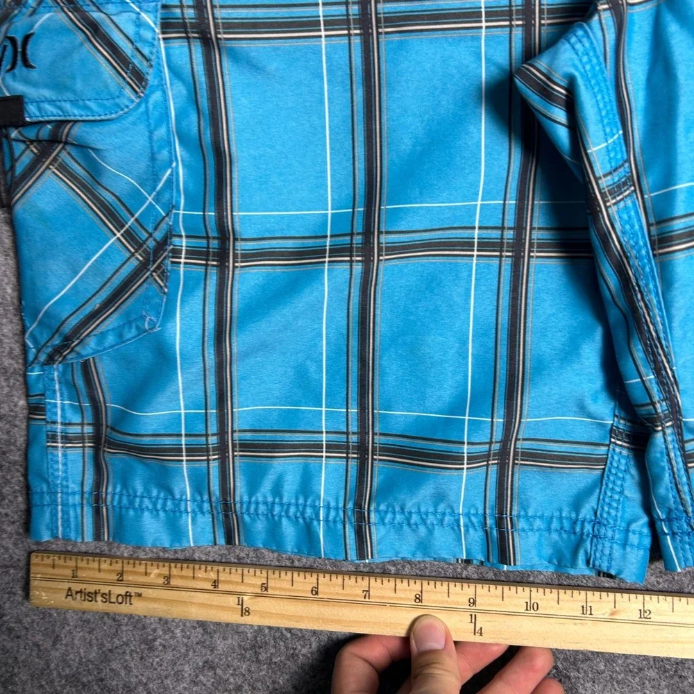 Hurley Plaid Board Shorts Blue Black Checkered Skater Surf Trunks Size 32